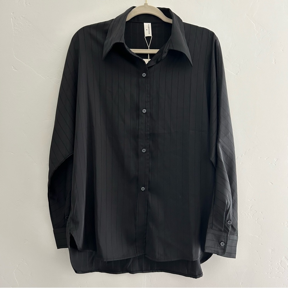 NWT Commense Stripe Button Up Blouse Relaxed Fit Dolman Sleeves Size Medium